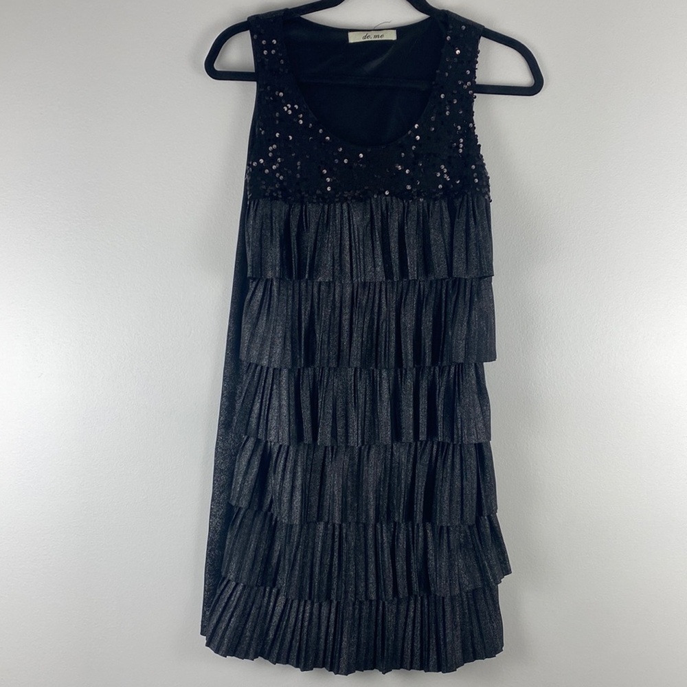 de. me Ruffled Mini Dress Sequined Top Sleeveless Small